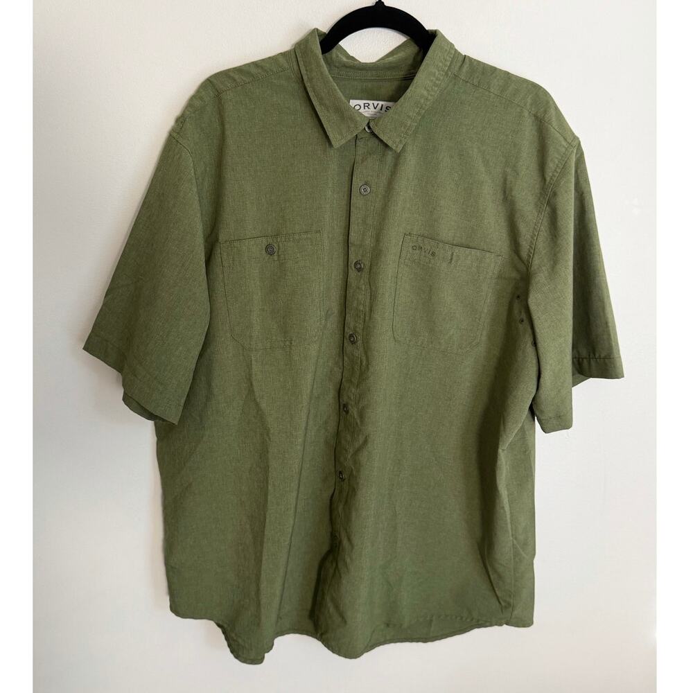 Orvis short-sleeve green woven button-down shirt size XXL